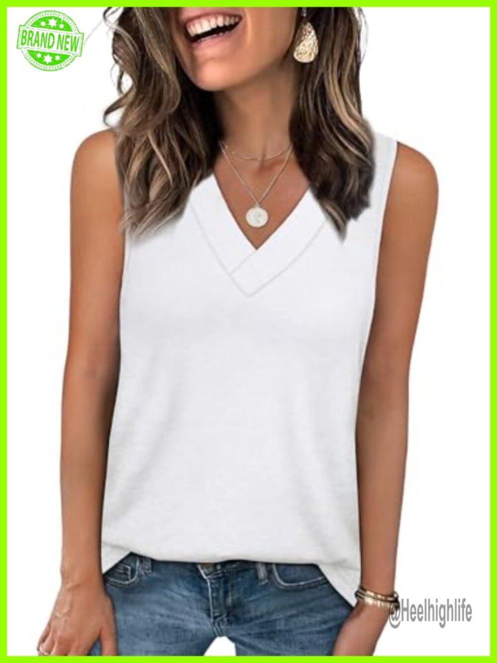 Womens Summer Tank Top V Neck Sleeveless Loose Fit Casual Basic Tee